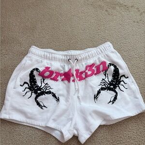 Br4n3n Women's White Athletic Shorts with Scorpion Design